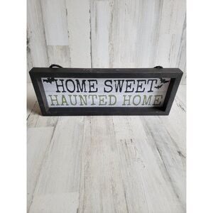 Halloween home sweet haunted home sign bat hanging prop